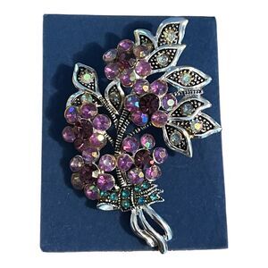 Vintage Nina Ricci Rhinestone Bouquet Flowers Brooch Pin Silver Tone AVON